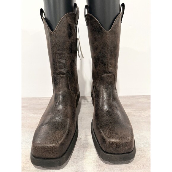 Zara Man Distressed Leather Cowboy Boots Square Toe Brown EUR 44 US 11 NWT main image 10